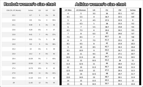 adidas vs reebok sizes